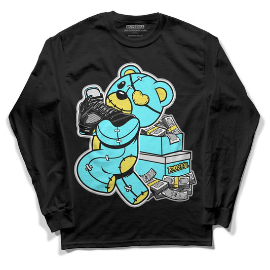 Aqua 5s DopeSkill Long Sleeve T-Shirt Bear Steals Sneaker Graphic - Black