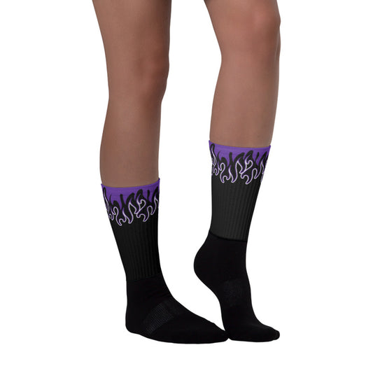 AJ 13 Court Purple Dopeskill Socks Flame Graphic