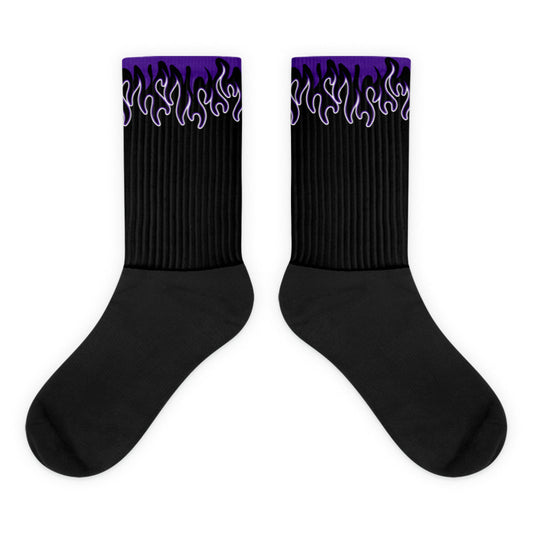 AJ 13 Court Purple Dopeskill Socks Flame Graphic