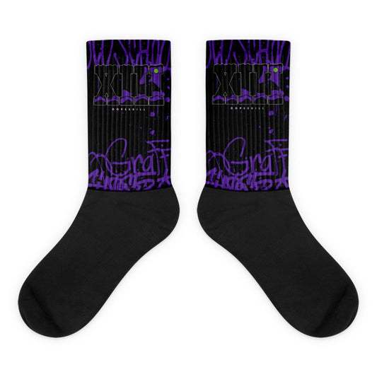 AJ 13 Court Purple Dopeskill Socks ROMAN NUMERALS Graphic