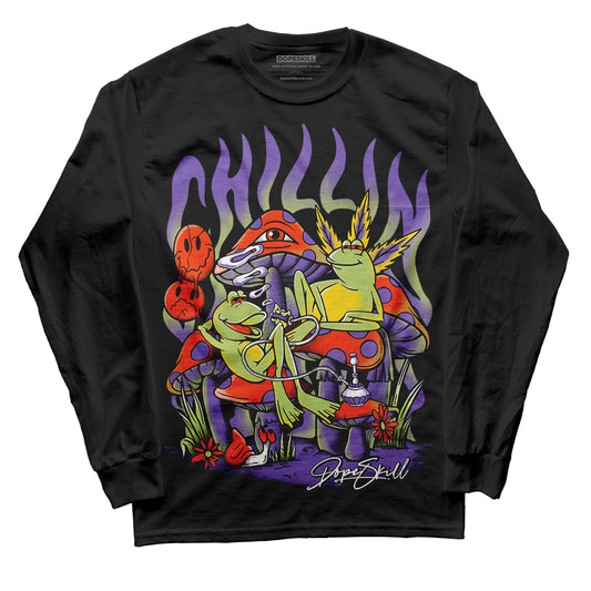Canyon Purple 4s DopeSkill Long Sleeve T-Shirt Chillin Graphic - Black