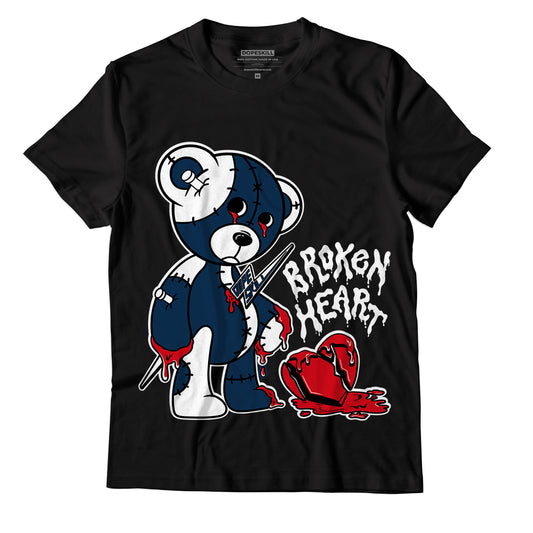 Jordan 13 Brave Blue DopeSkill T-Shirt Broken Heart Graphic - Black 
