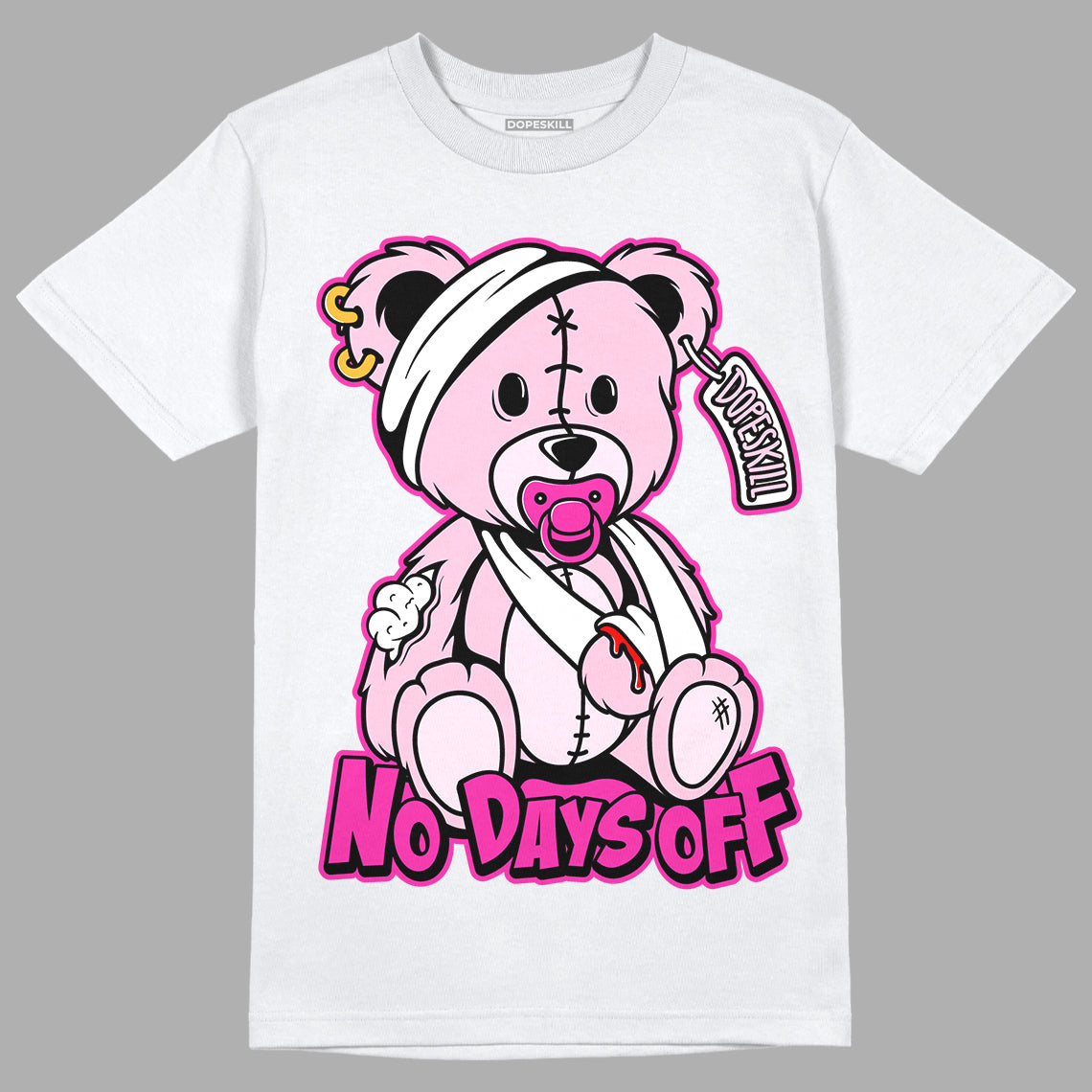 Triple Pink Dunk Low DopeSkill T-Shirt Hurt Bear Graphic - White