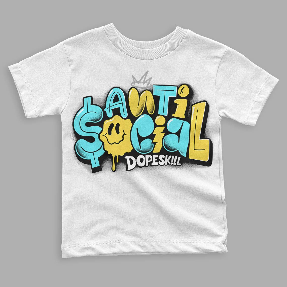 Aqua 5s DopeSkill Toddler Kids T-shirt Anti Social Graphic - White