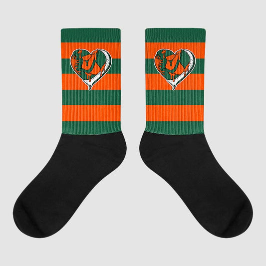 Dunk Low Team Dark Green Orange Sublimated Socks Horizontal Stripes Graphic