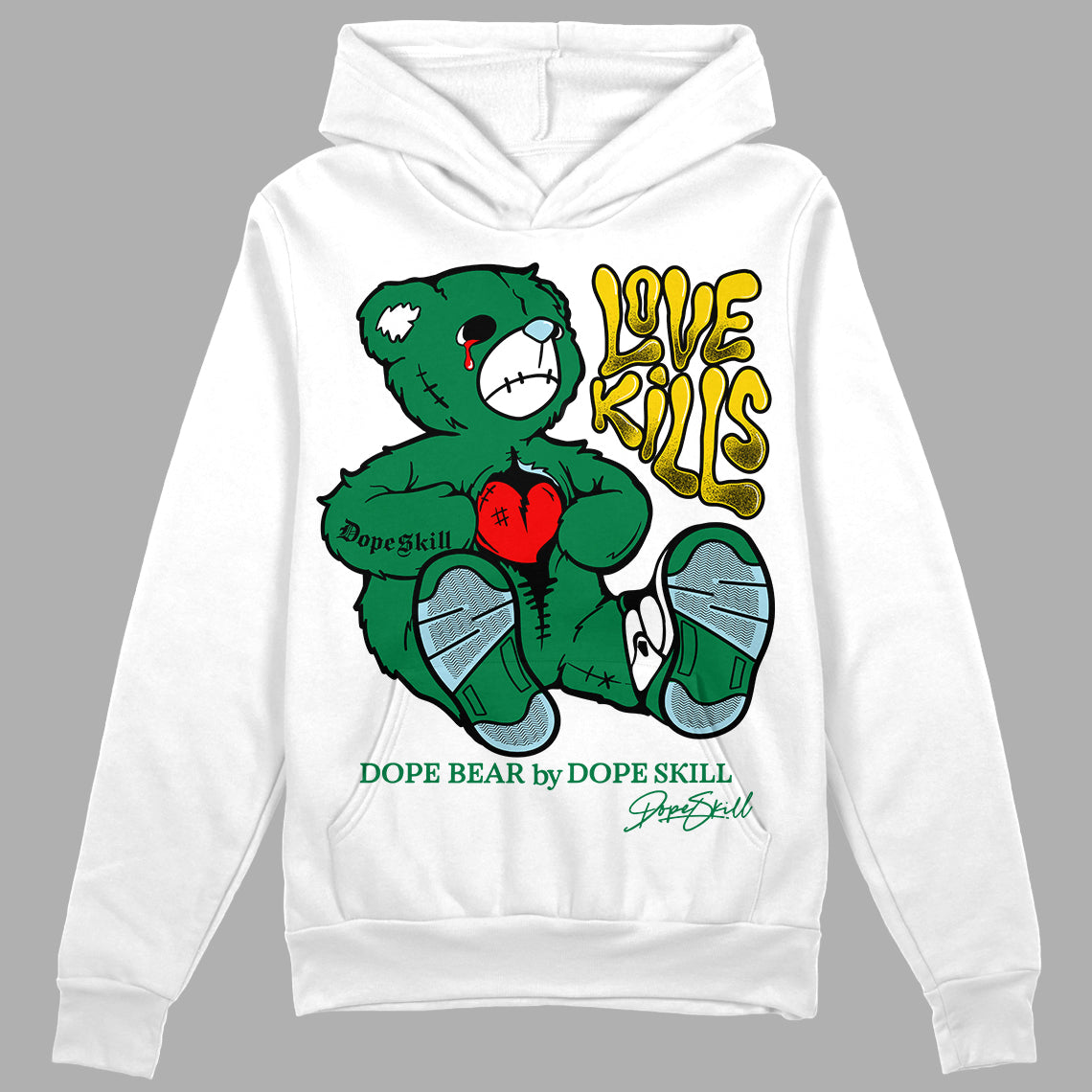 Jordan 5 “Lucky Green” DopeSkill Hoodie Sweatshirt Love Kills Graphic Streetwear - White