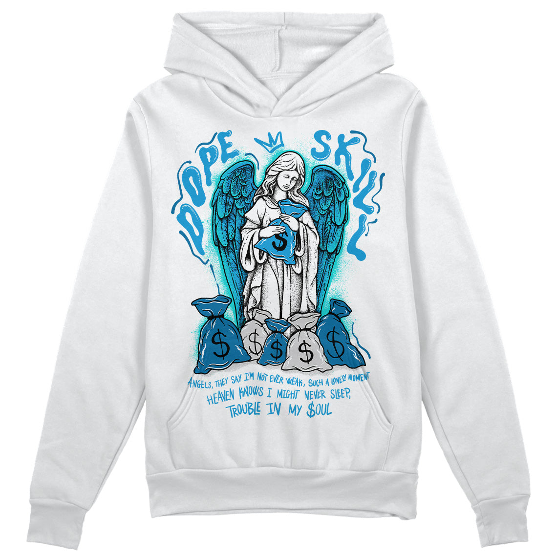 Jordan 4 Retro Military Blue DopeSkill Hoodie Sweatshirt Angels Graphic Streetwear - White