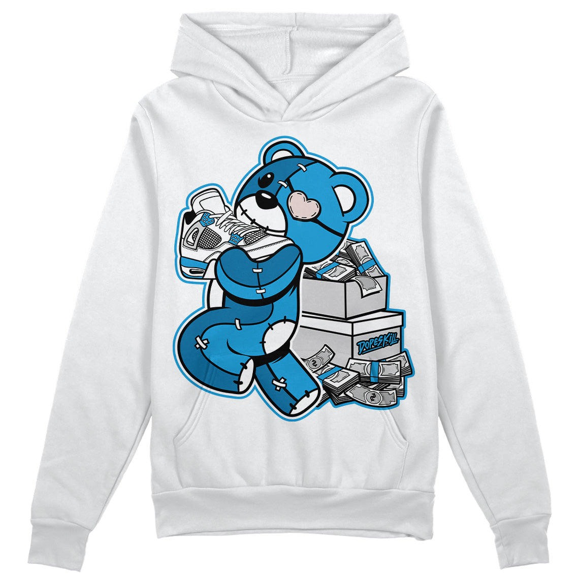 Jordan 4 Retro Military Blue DopeSkill Hoodie Sweatshirt Bear Steals Sneaker Graphic Streetwear - White 