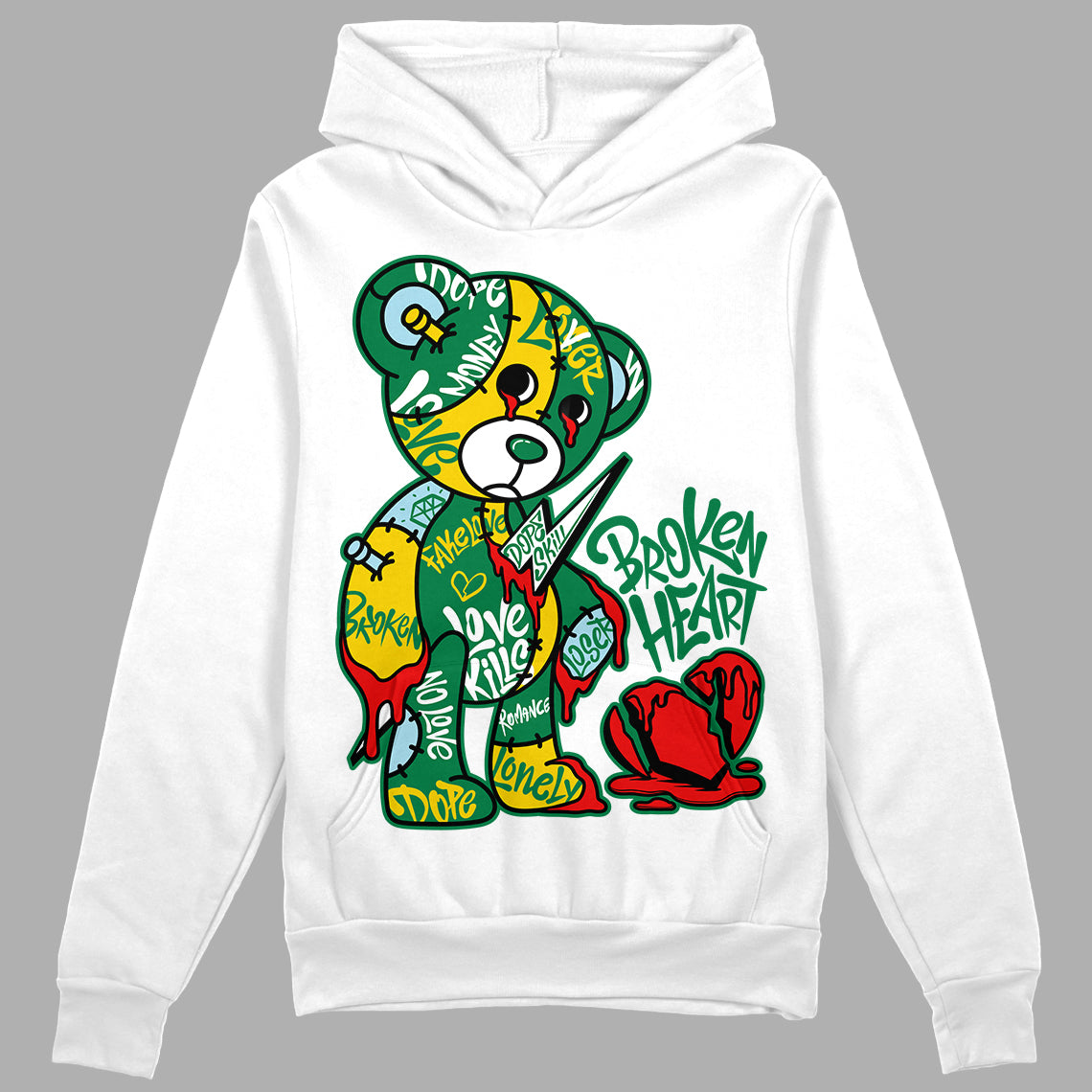 Jordan 5 “Lucky Green” DopeSkill Hoodie Sweatshirt Broken Heart Graphic Streetwear - White