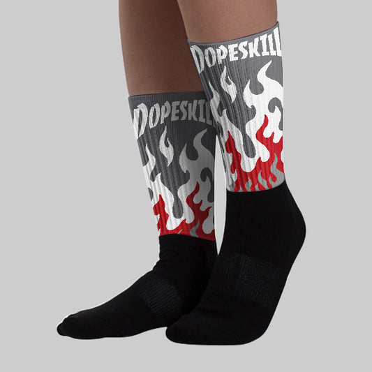 Cement Grey 3s DopeSkill Sublimated Socks FIRE Graphic