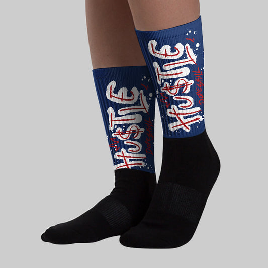 White and Midnight Navy 6s DopeSkill Sublimated Socks Hustle Graphic