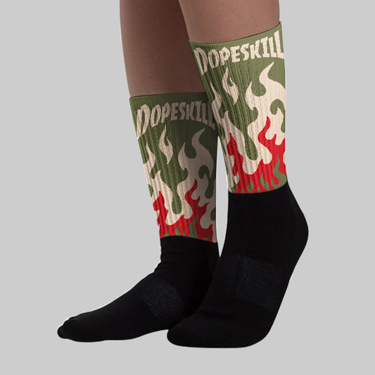 Medium Olive 1s DopeSkill Sublimated Socks FIRE Graphic