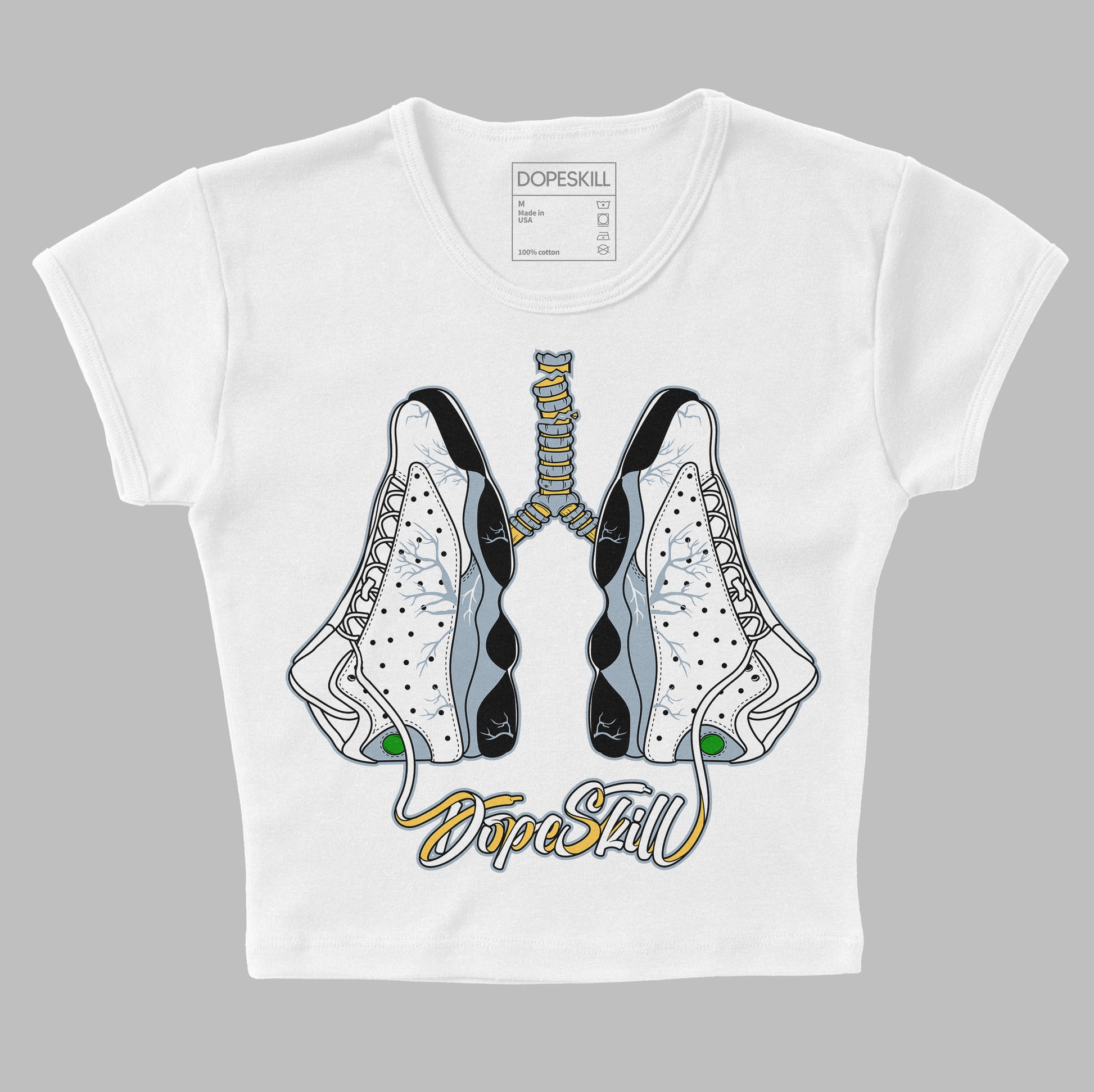 Jordan 13 “Blue Grey” DopeSkill Women's Crop Top Breathe Graphic Streetwear - White 