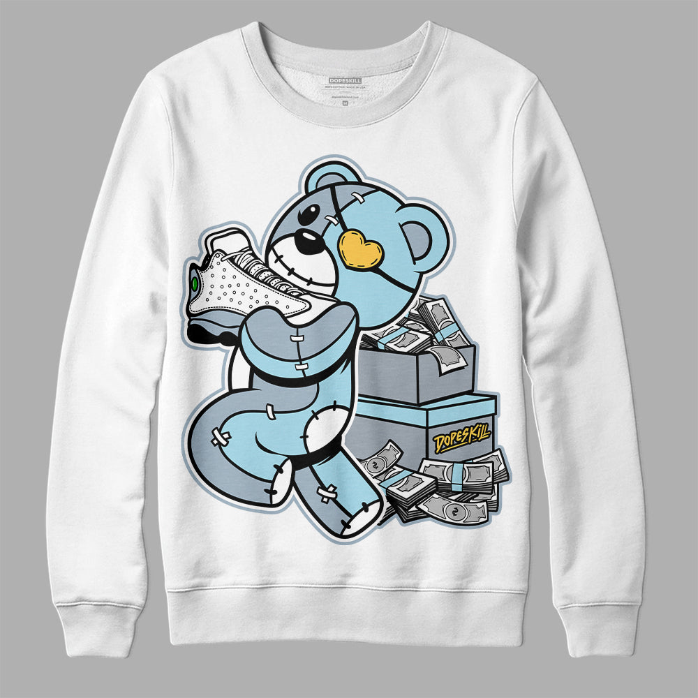 Jordan 13 “Blue Grey” DopeSkill Sweatshirt  Bear Steals Sneaker Graphic Streetwear - White 