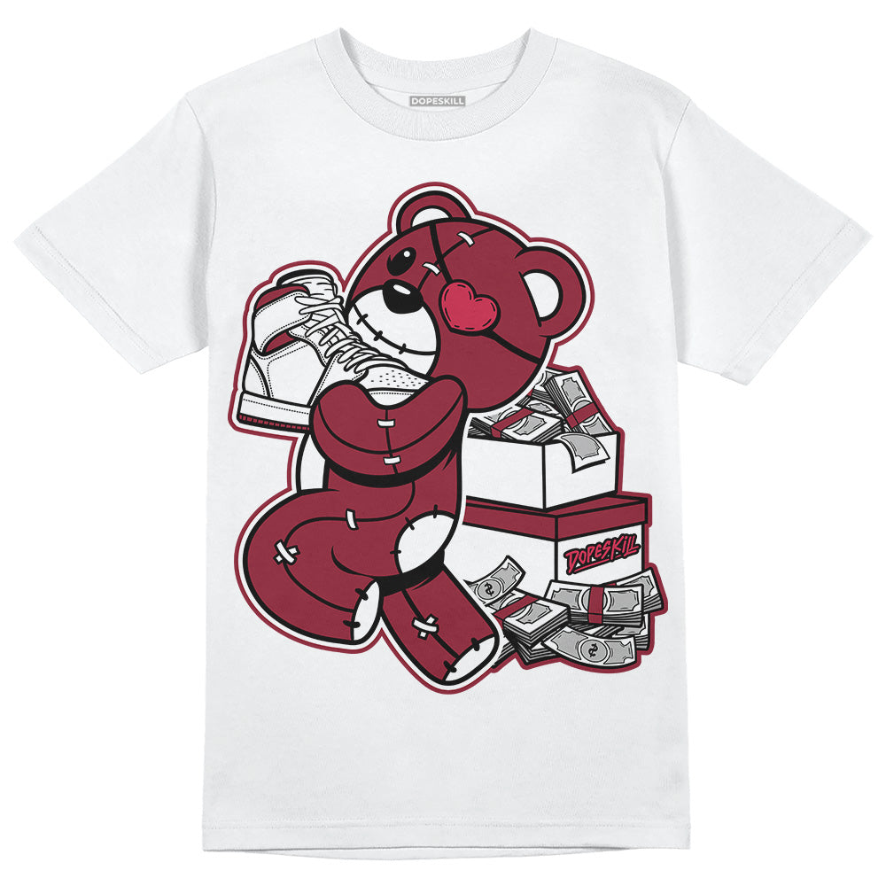 Jordan 1 Retro High '85 OG Metallic Burgundy DopeSkill T-Shirt Bear Steals Sneaker Graphic Streetwear - White 