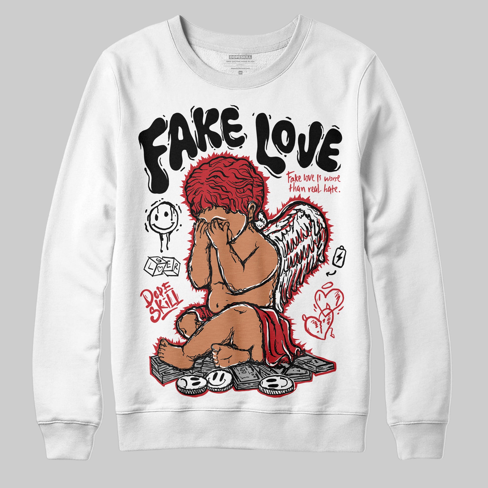 Jordan 11 Retro Low Bred (2025) DopeSkill Sweatshirt False Love Graphic Streetwear - White