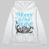 Jordan 11 Retro Gamma Blue (2025) DopeSkill Hoodie Sweatshirt Money Is Our Motive Typo Graphic Streetwear - White