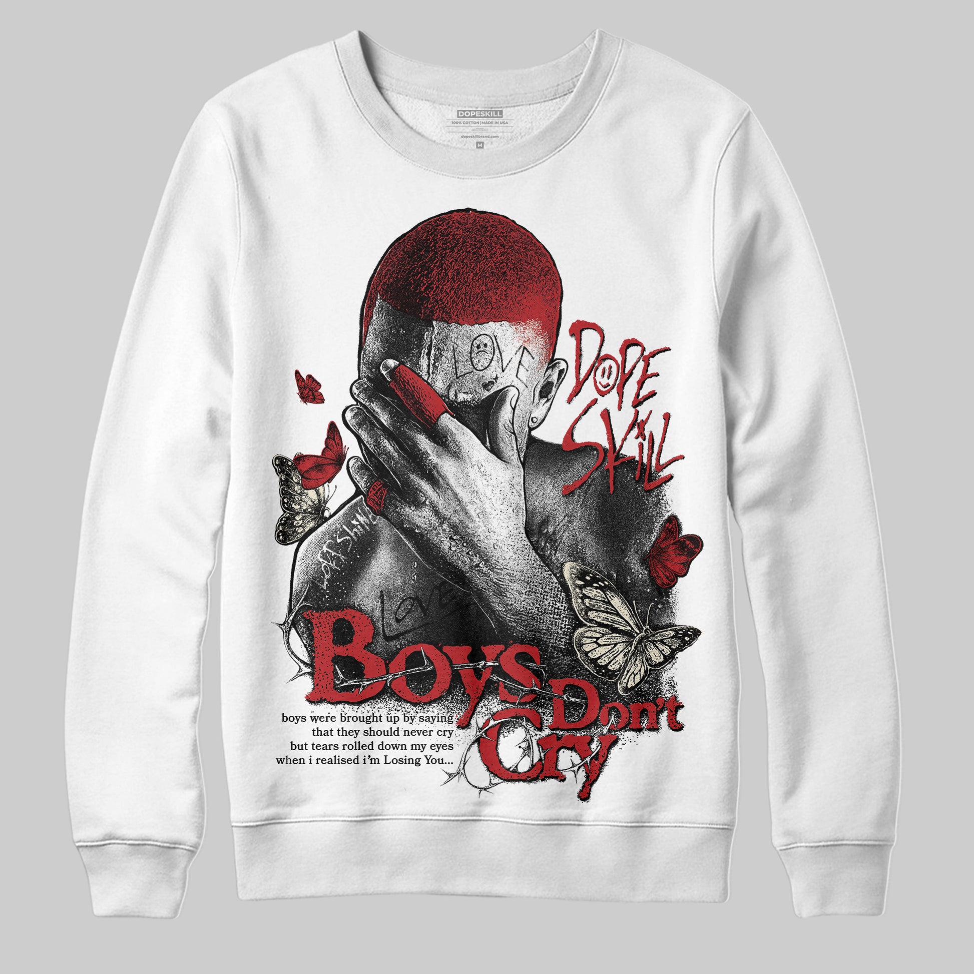 Jordan 1 Retro High OG Black Toe Reimagined DopeSkill Sweatshirt Boys Don't Cry Graphic Streetwear - White