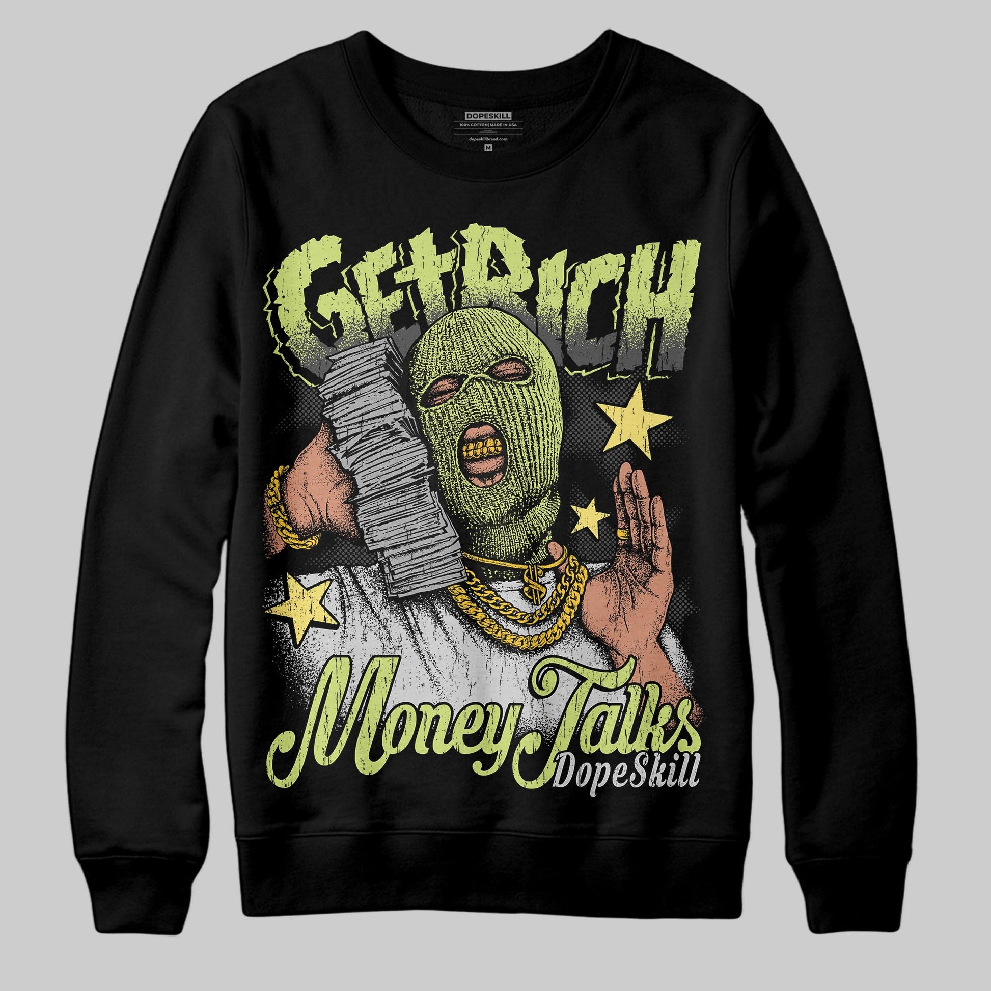 Jordan 4 GS “Light Lemon Twist” DopeSkill Sweatshirt Get Rich Graphic Streetwear - Black