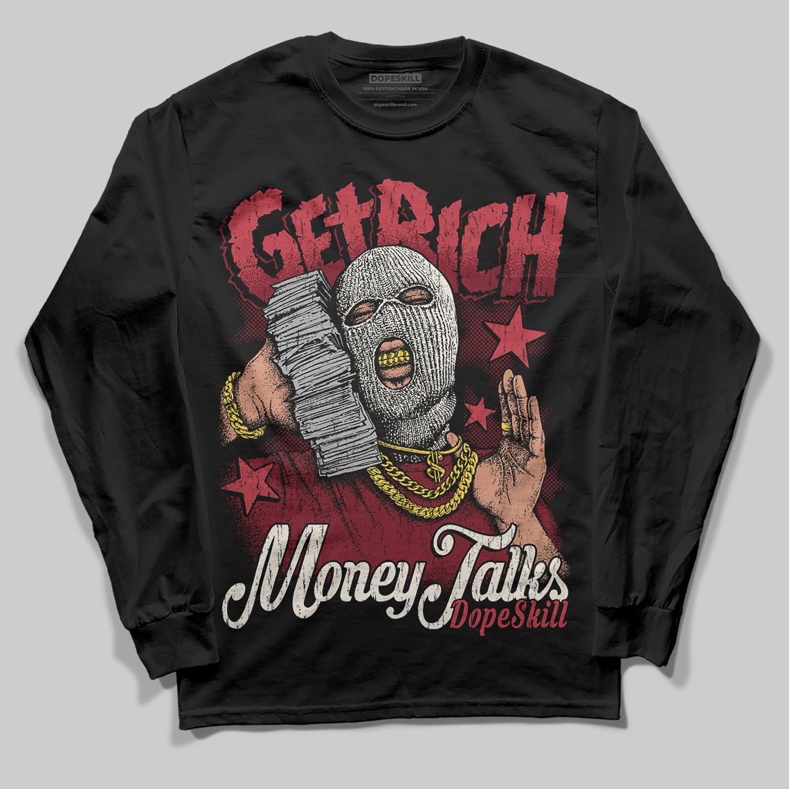 Jordan 4 “Sierra Red" DopeSkill Long Sleeve T-Shirt Get Rich Graphic Streetwear - Black