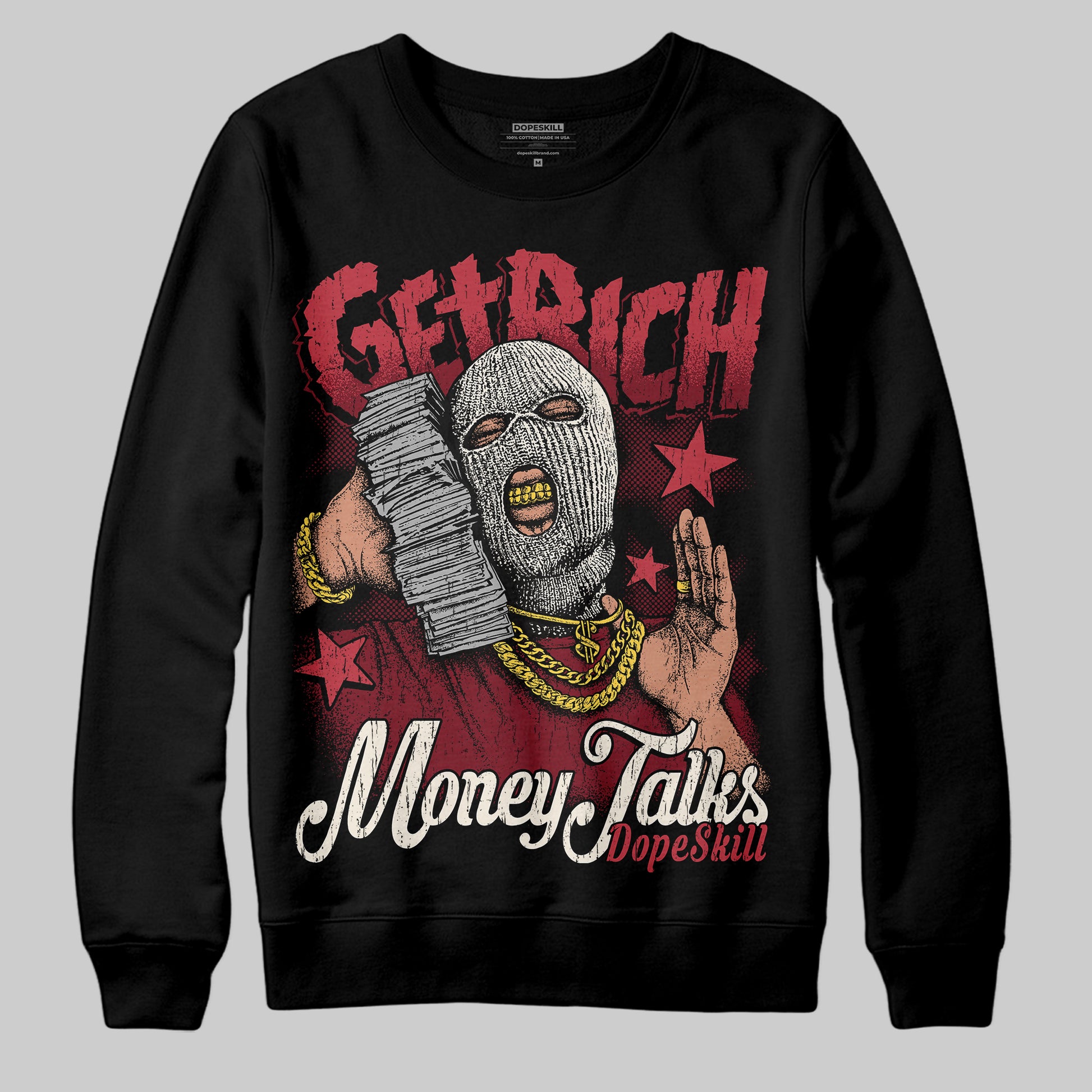 Jordan 4 “Sierra Red" DopeSkill Sweatshirt Get Rich Graphic Streetwear - Black