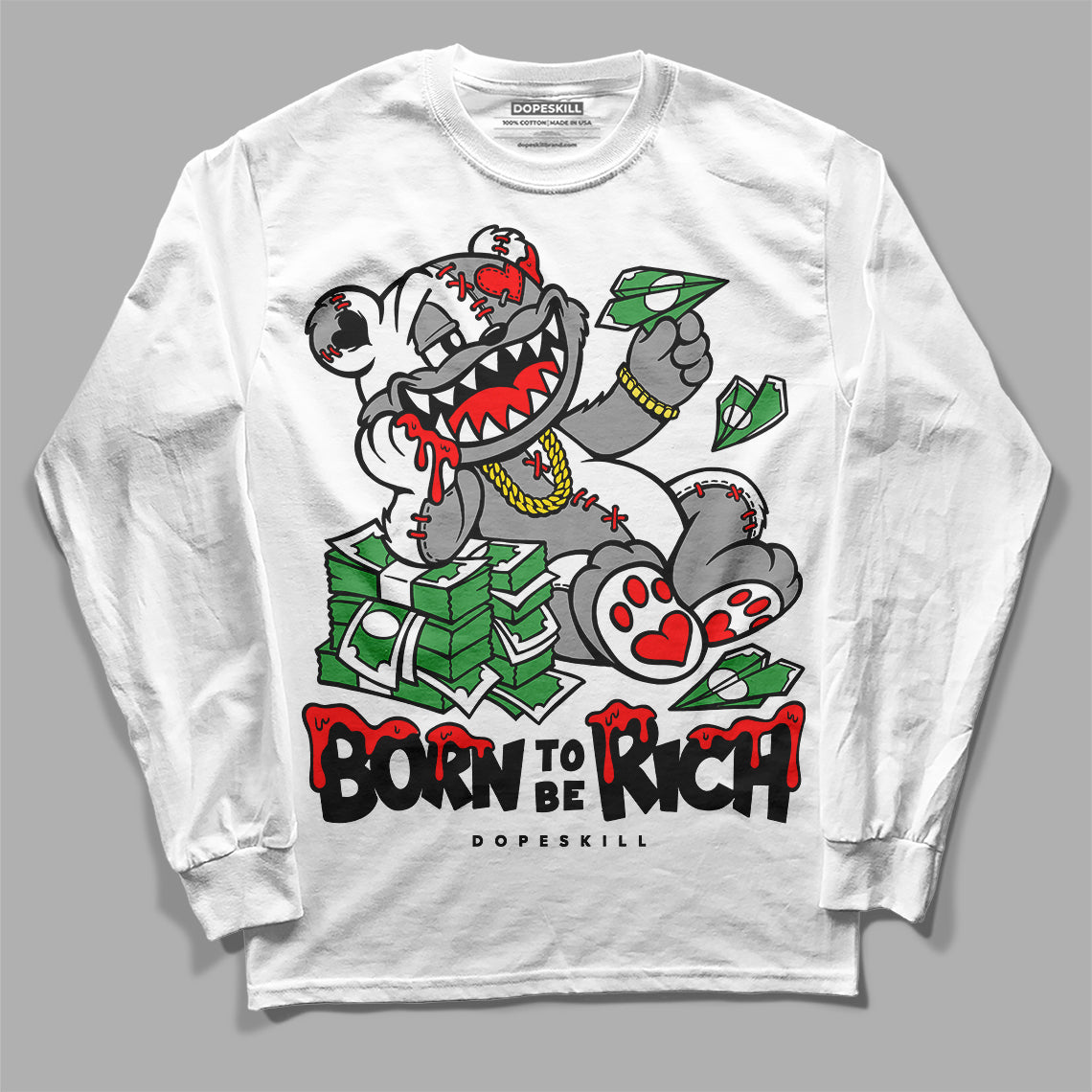 Black and White Sneakers DopeSkill Long Sleeve T-Shirt Born To Be Rich Graphic Streetwear - White