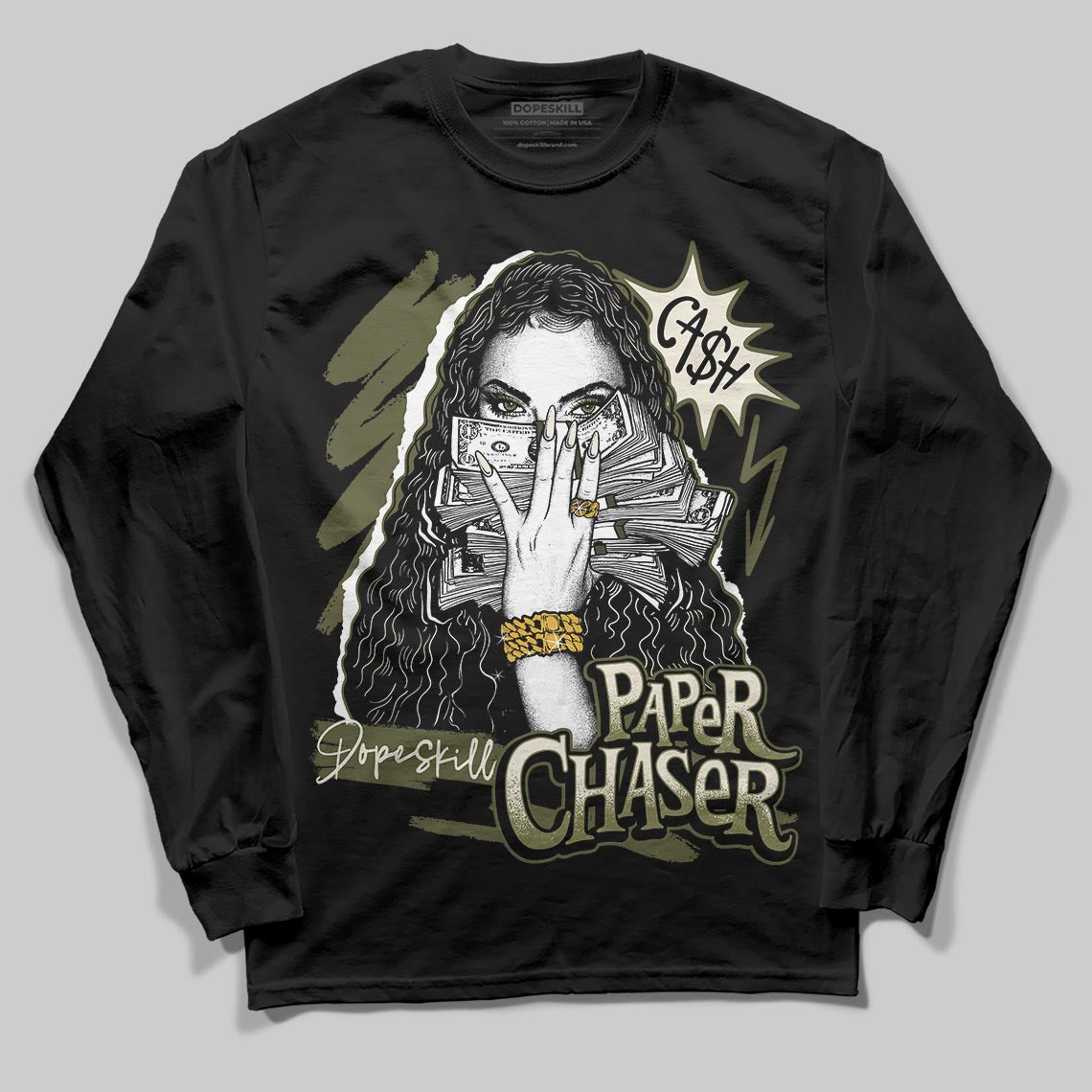 Jordan 3 “Medium Olive” aka “Family Affair” DopeSkill Long Sleeve T-Shirt NPC Graphic Streetwear - Black