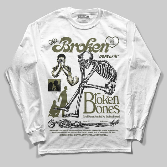 Jordan 3 “Medium Olive” aka “Family Affair” DopeSkill Long Sleeve T-Shirt Broken Bones Graphic Streetwear - White
