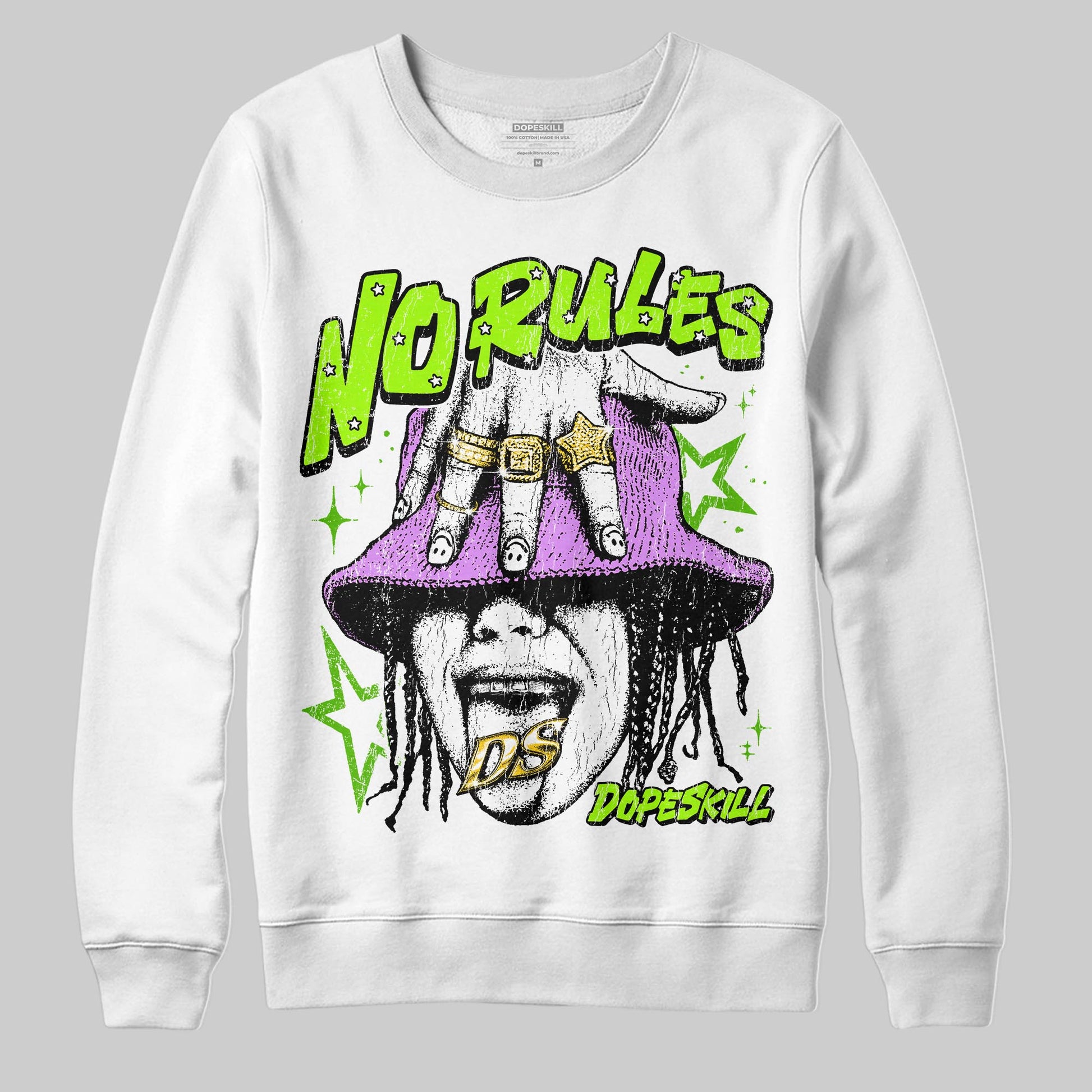 Neon Green Sneakers DopeSkill Sweatshirt No Rules Graphic Streetwear - White