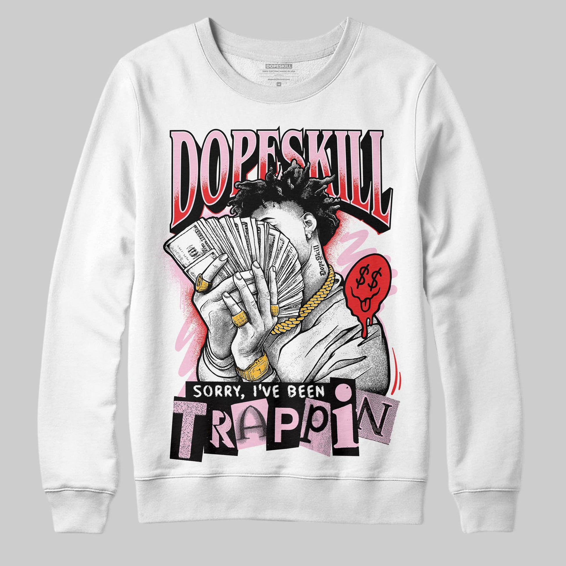 Awake NY x Air Jordan 5 Arctic Pink DopeSkill Sweatshirt Sorry I've Been Trappin Graphic Streetwear - White