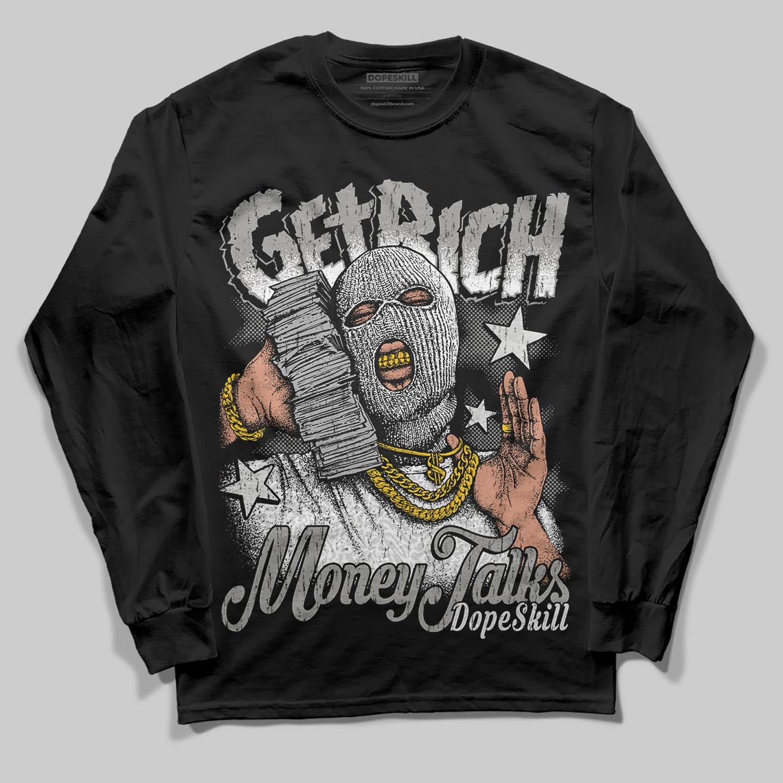 Jordan 3 Retro Pure Money DopeSkill Long Sleeve T-Shirt Get Rich Graphic Streetwear - Black