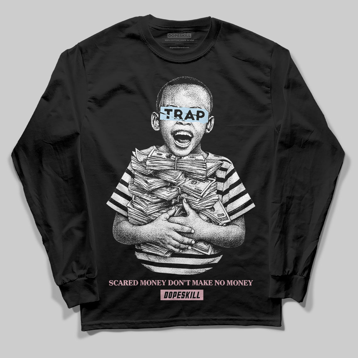 Jordan 4 Retro Valentine's Day (2026) (GS) DopeSkill Long Sleeve T-Shirt Scared Money Don't Make No Money Graphic Streetwear - Black