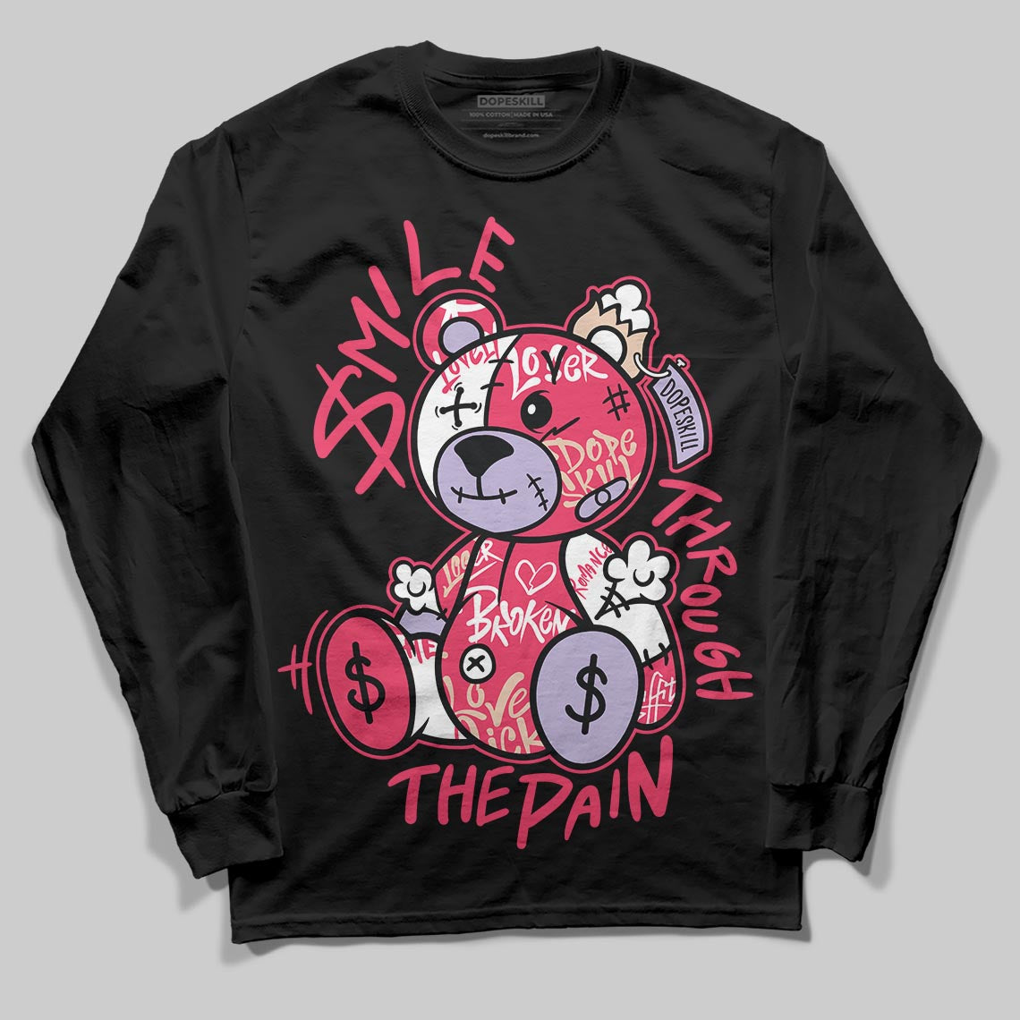 Jordan 5 Low “Peanut Butter Jelly” DopeSkill Long Sleeve T-Shirt Smile Through The Pain Graphic Streetwear - Black