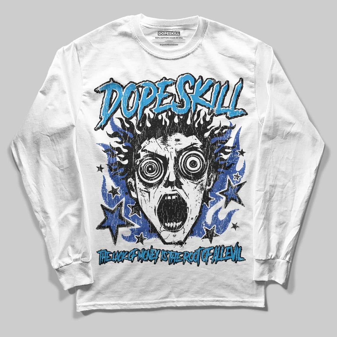Royal Blue Sneakers DopeSkill Long Sleeve T-Shirt Root of Evil Graphic Streetwear - White