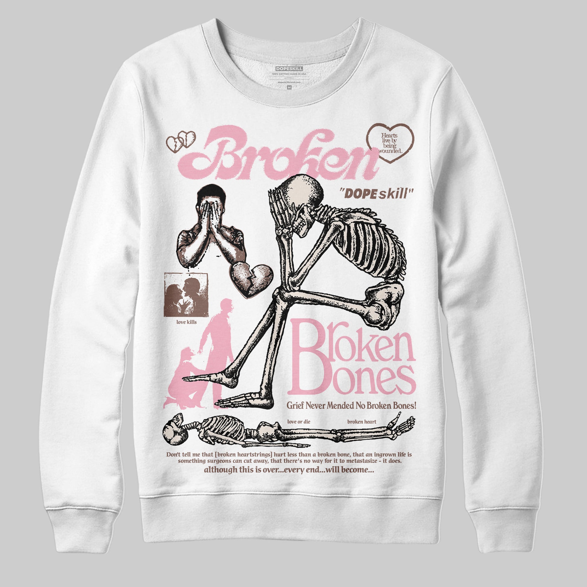 Adidas Campus 00s Dust Cargo Clear ‘Pink’ DopeSkill Sweatshirt Broken Bones Graphic Streetwear - White