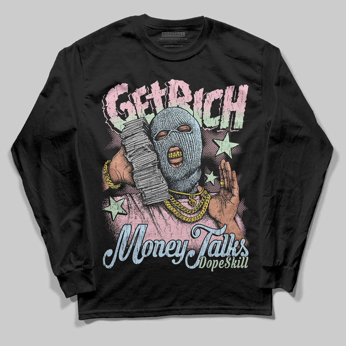 Jordan 4 Retro Valentine's Day (2026) (GS) DopeSkill Long Sleeve T-Shirt Get Rich Graphic Streetwear - Black