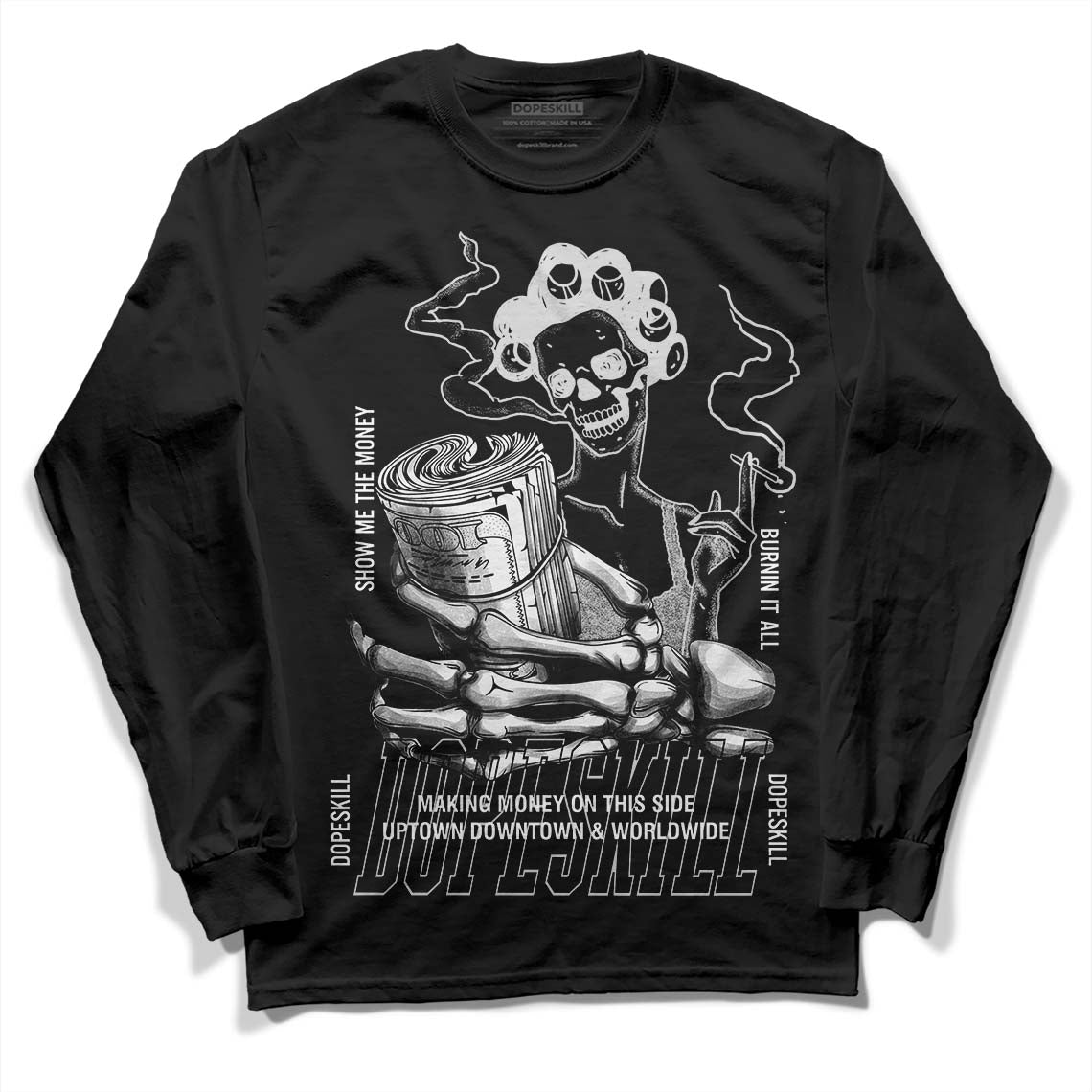 Dunk Low ‘Pure Platinum’ DopeSkill Long Sleeve T-Shirt Show Me The Money Graphic Streetwear - Black