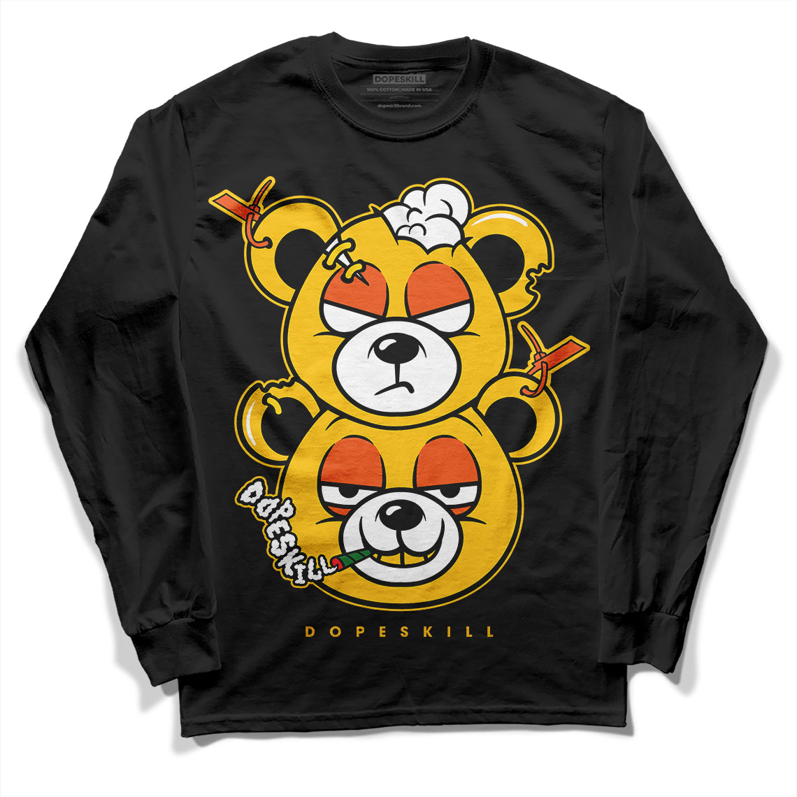 Yellow Sneakers DopeSkill Long Sleeve T-Shirt New Double Bear Graphic Streetwear - Black