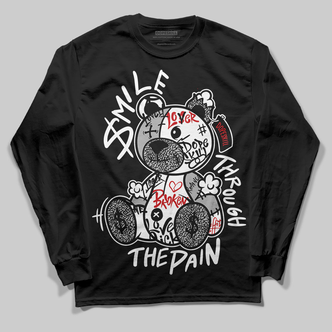 Jordan 3 OG “Black Cement” DopeSkill Long Sleeve T-Shirt Smile Through The Pain Graphic Streetwear - Black