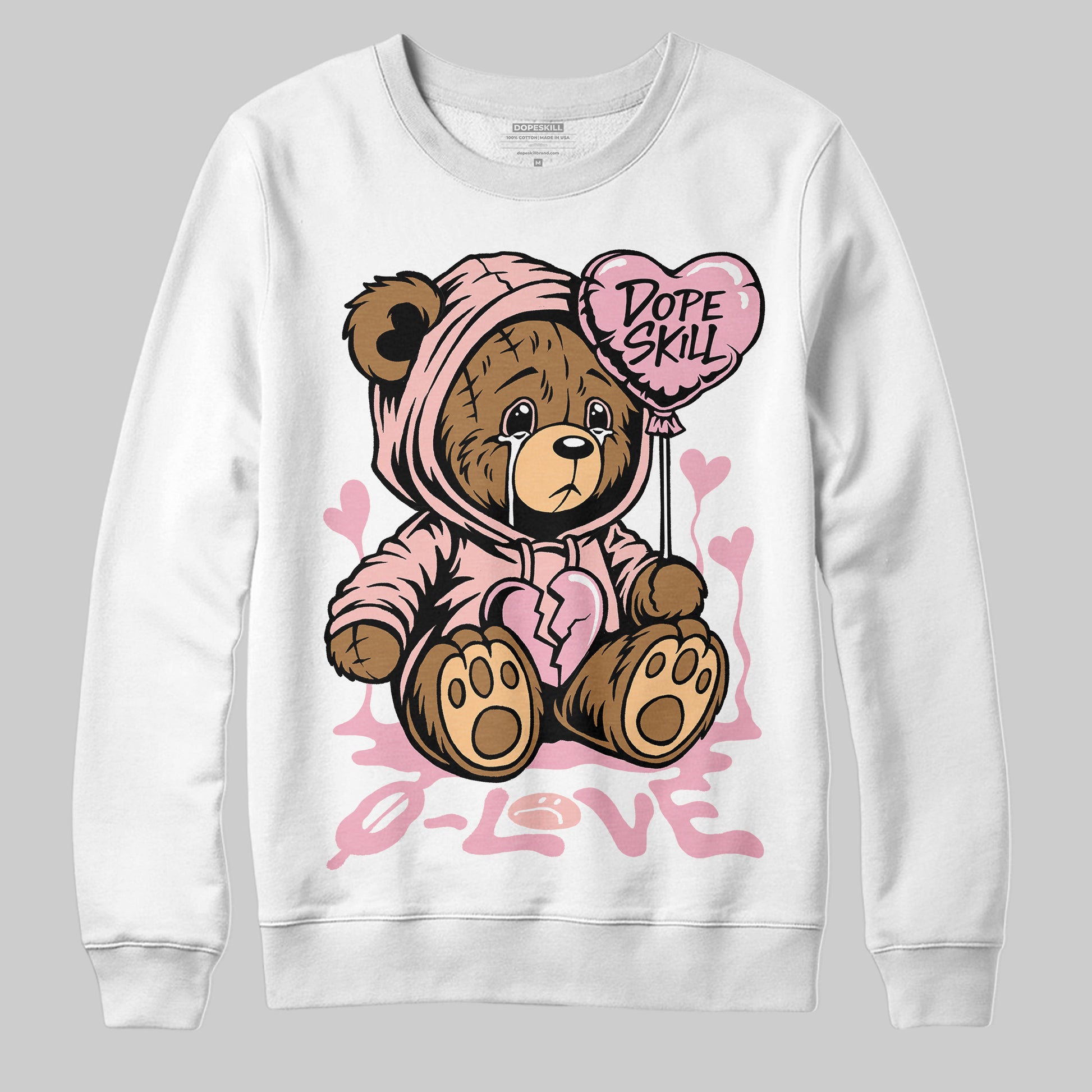 AMIRI White & Pink Stars Court Sneakers DopeSkill Sweatshirt Broken Bear Graphic Streetwear - White