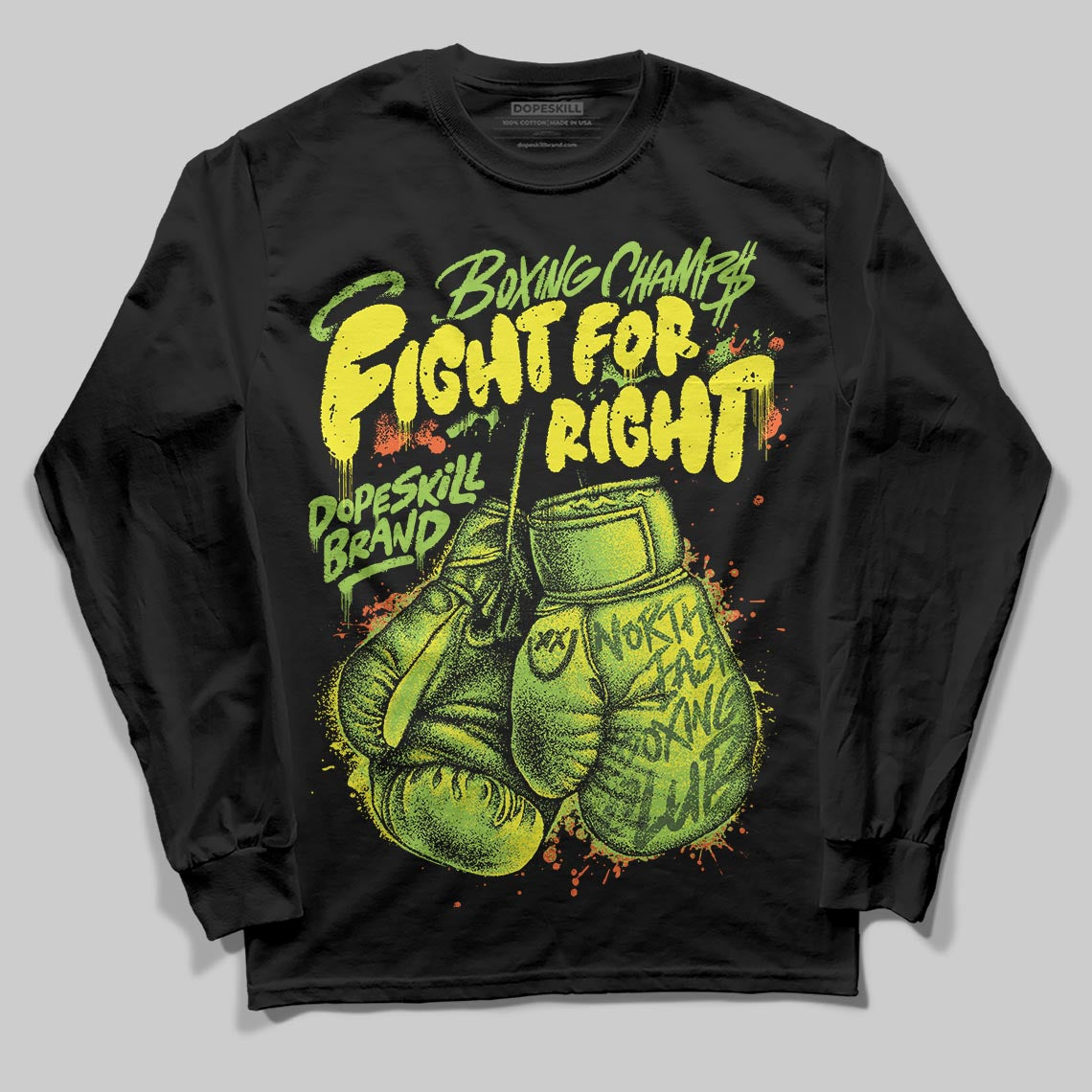 Neon Green Sneakers DopeSkill Long Sleeve T-Shirt Fight For Right Graphic Streetwear - Black