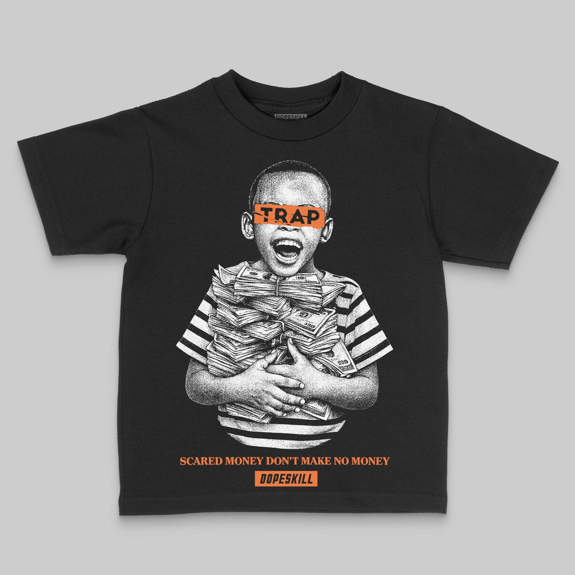 Orange Sneakers DopeSkill Toddler Kids T-shirt Scared Money Don't Make No Money Graphic Streetwear - Black