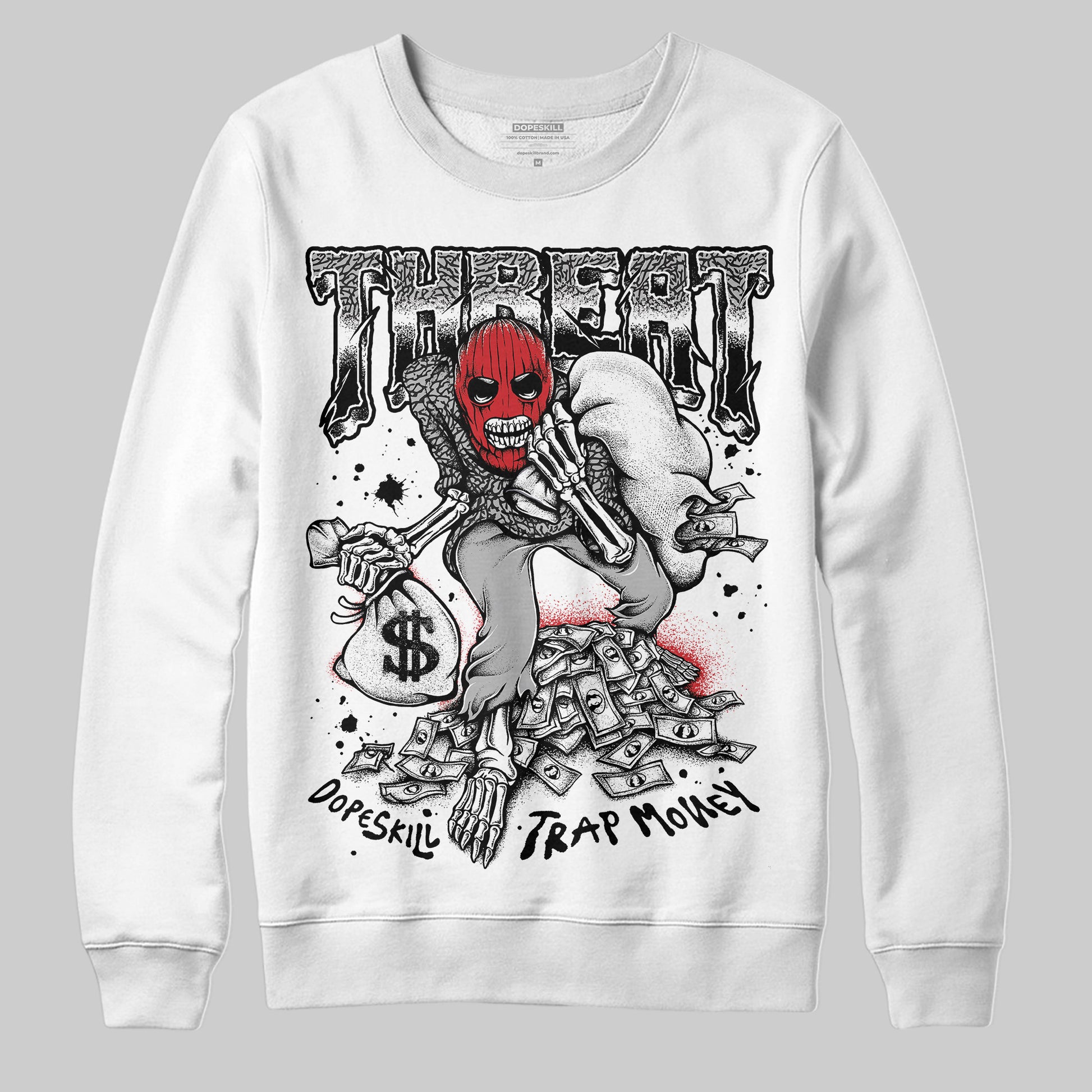 Jordan 3 OG “Black Cement” DopeSkill Sweatshirt Threat Graphic Streetwear - White