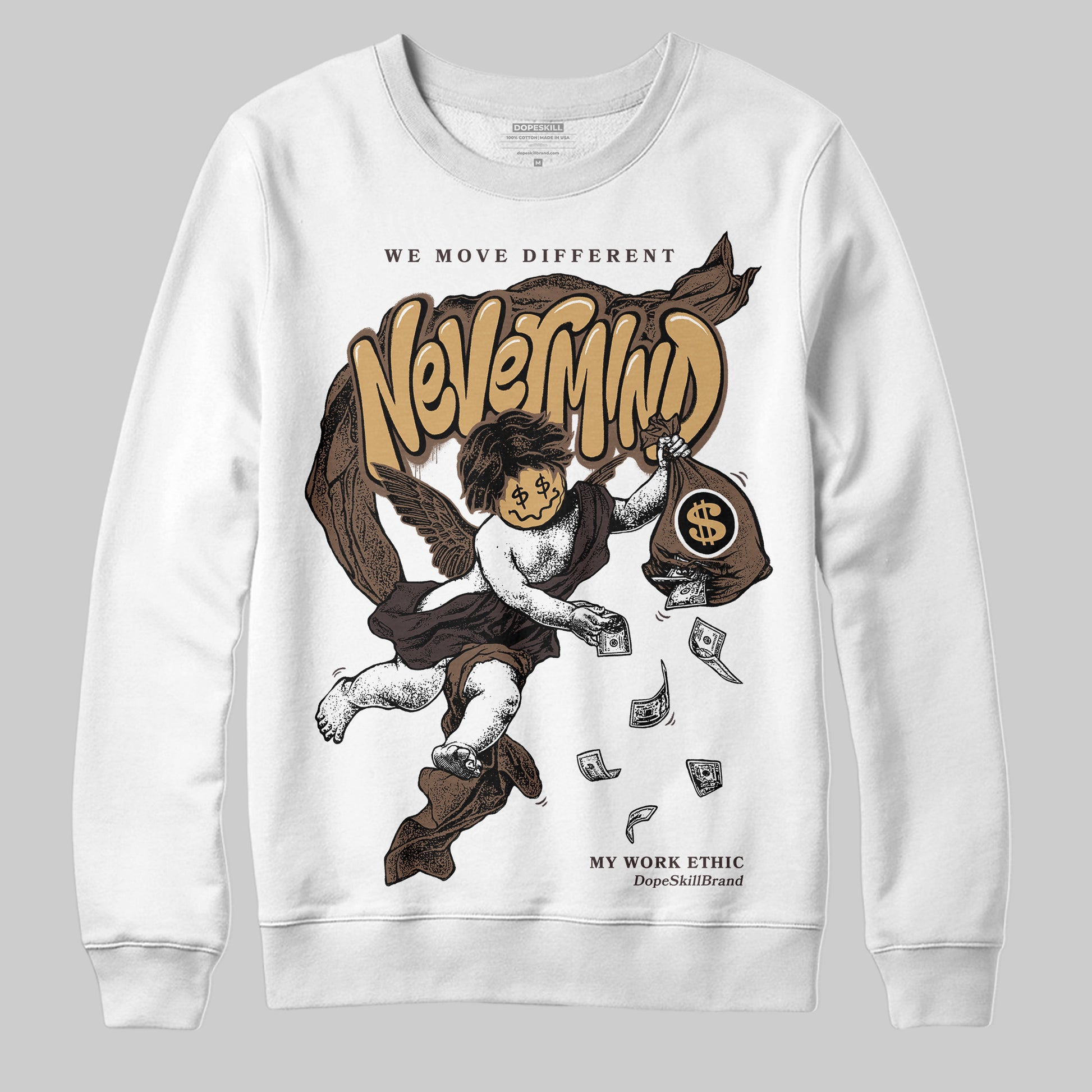 Jordan 5 “Earth/Metallic Gold” DopeSkill Sweatshirt Nevermind Graphic Streetwear - White