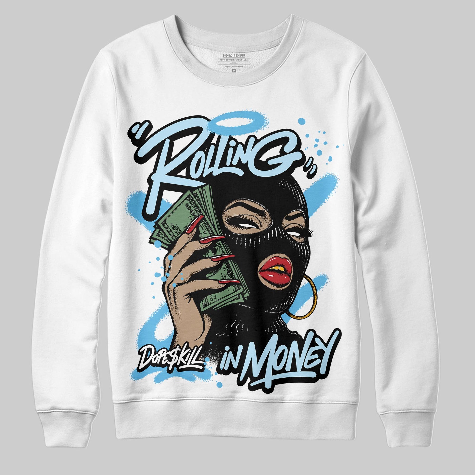 Jordan 11 Retro Legend Blue DopeSkill Sweatshirt Rolling in Money Graphic Streetwear - White 