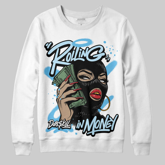 Jordan 11 Retro Legend Blue DopeSkill Sweatshirt Rolling in Money Graphic Streetwear - White 