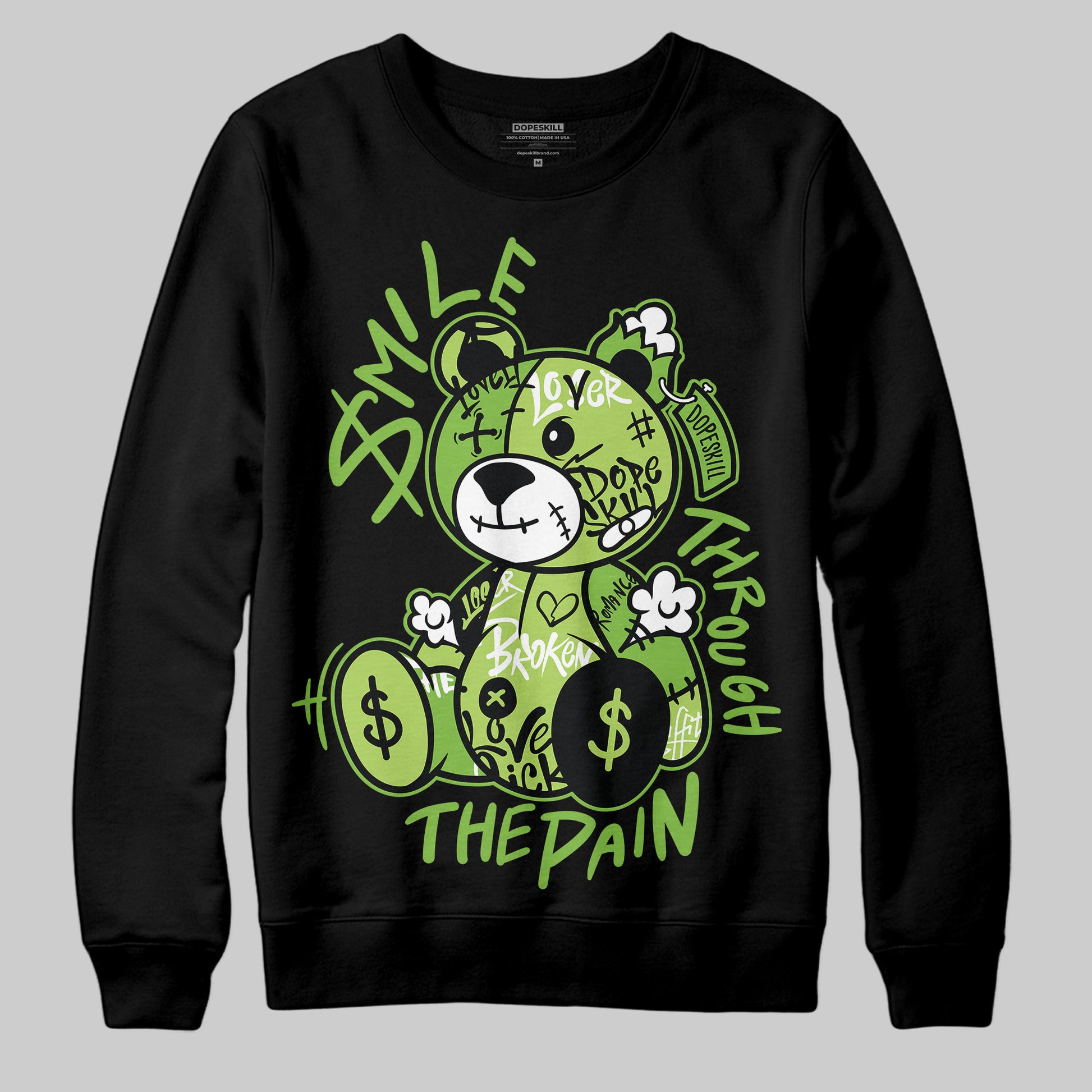 Air Max 95 Big Bubble Neon Yellow DopeSkill Sweatshirt Smile Through The Pain Graphic Streetwear - Black