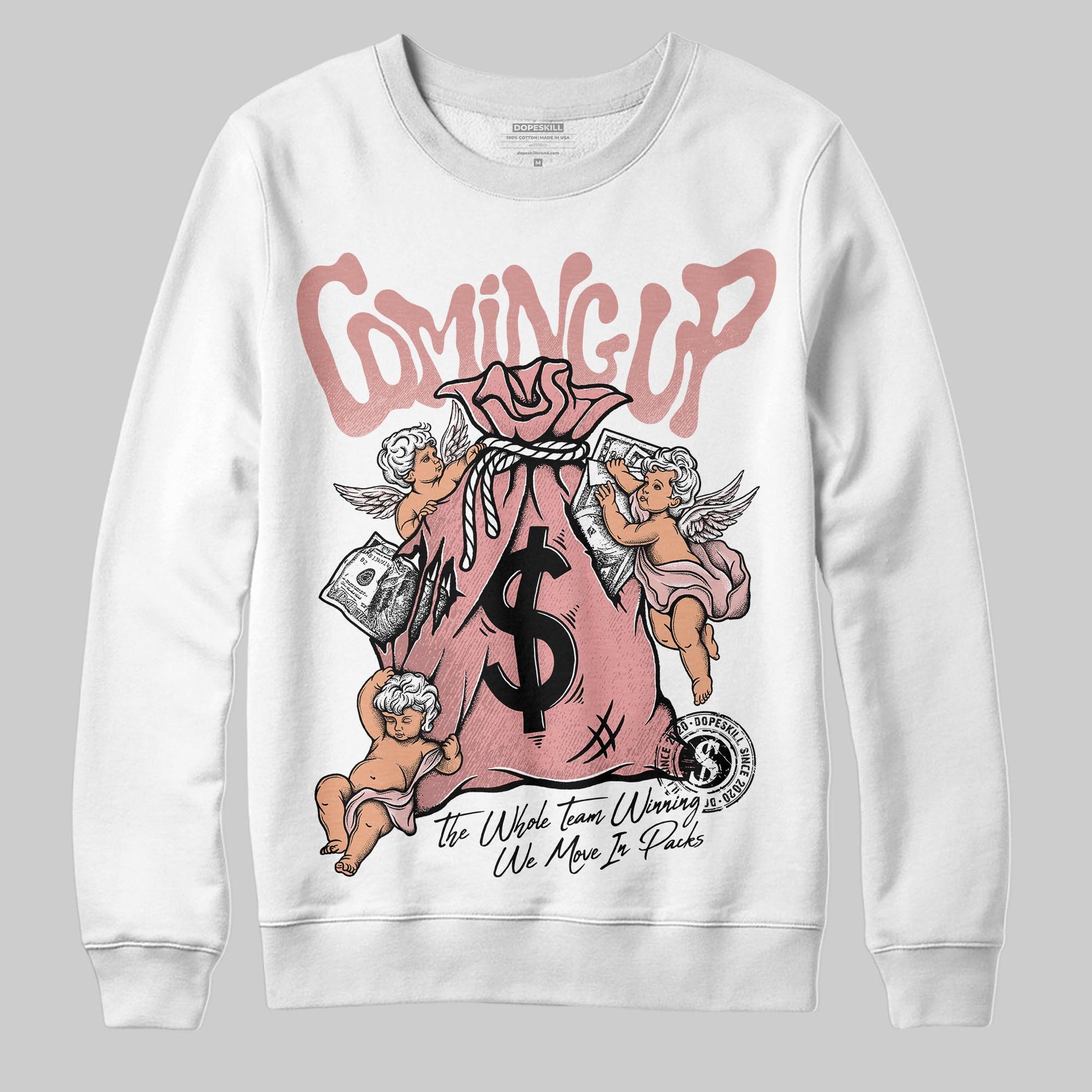 Jordan 40 “Dusty Rose” DopeSkill Sweatshirt Money Bag Coming Up Graphic Streetwear - White