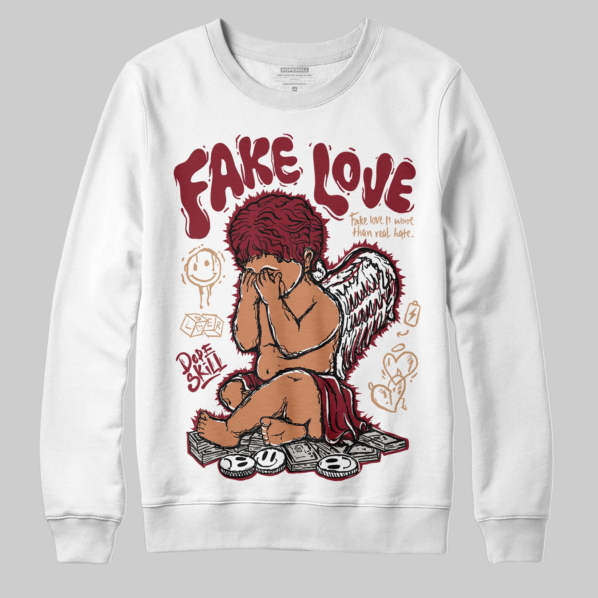 Adidas SAMBA OG ‘Collegiate Burgundy’ DopeSkill Sweatshirt False Love Graphic Streetwear - WHite