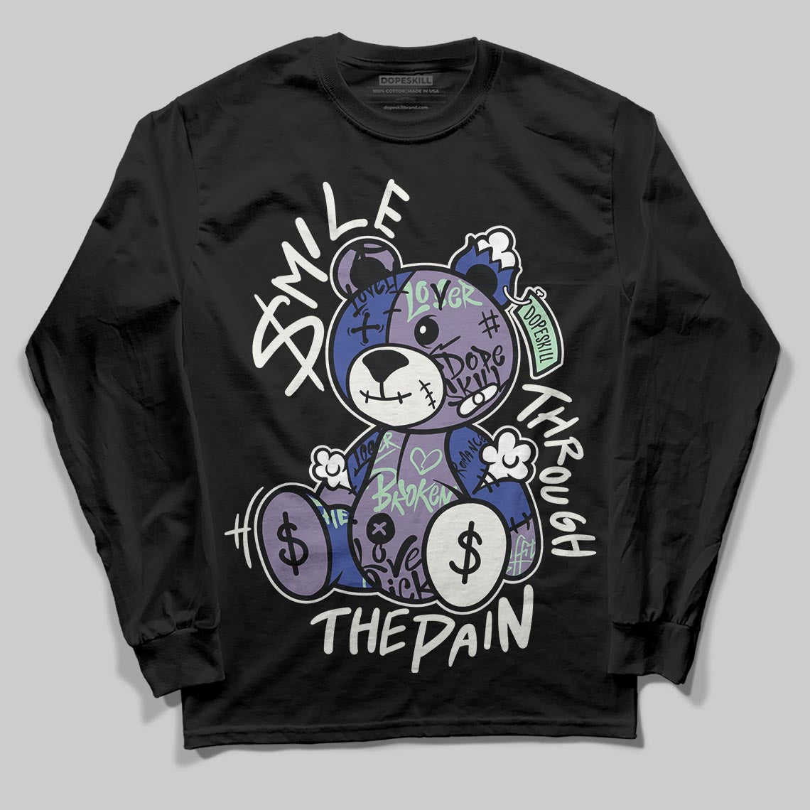 Jordan 1 Retro Low OG Zion Williamson Voodoo Alternate DopeSkill Long Sleeve T-Shirt Smile Through The Pain Graphic Streetwear - Black